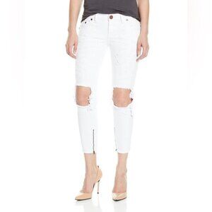 One Teaspoon White Freebirds Skinny Jeans Distressed Straight leg Ankle Zip